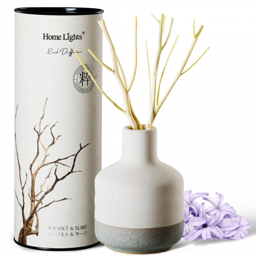 Sea Salt & Surf Fragrance Decorative Aromatherapy Diffuser, 150ml/5.12 fl.oz | Natural Sticks Aromatherapy Oil Set, Ceramic Bottle