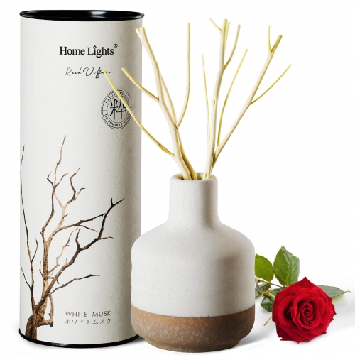 White Musk Fragrance Decorative Aromatherapy Diffuser, 150ml/5.12 fl.oz | Natural Sticks Aromatherapy Oil Set, Ceramic Bottle