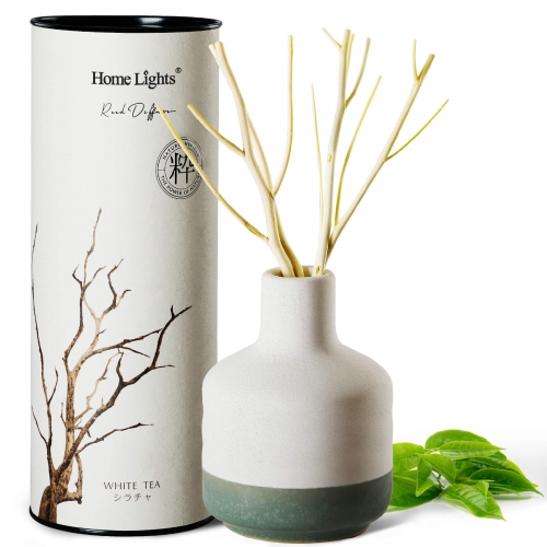 White Tea Fragrance Decorative Aromatherapy Diffuser, 150ml/5.12 fl.oz | Natural Sticks Aromatherapy Oil Set, Ceramic Bottle