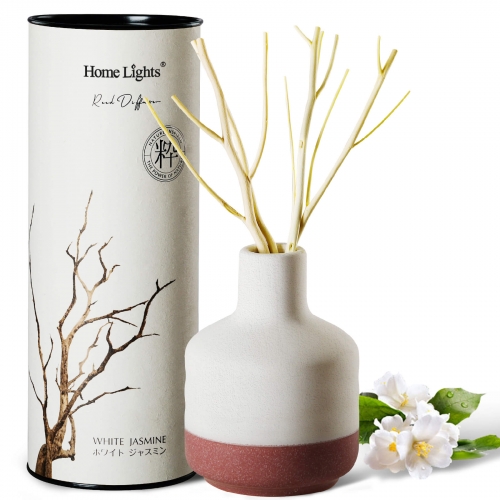 White Jasmine & Tuberose Fragrance Decorative Aromatherapy Diffuser, 150ml/5.12 fl.oz | Natural Sticks Aromatherapy Oil Set, Ceramic Bottle