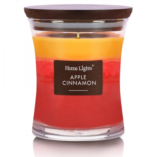 Apple Cinnamon, Hourglass Large Jar Candles for Home - HomeLights 3-Layer Highly Scented Candles -Burns Up to 45 Hours, Natural Soy Wax, Wooden Lid, 1