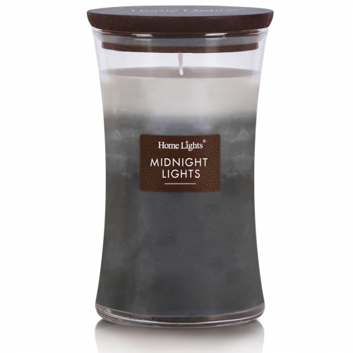 Midnight Lights, Hourglass Large Jar Candles for Home -HomeLights 3-Layer Highly Scented Candles - Burns Up to 100 Hours, Natural Soy Wax, Wooden Lid,
